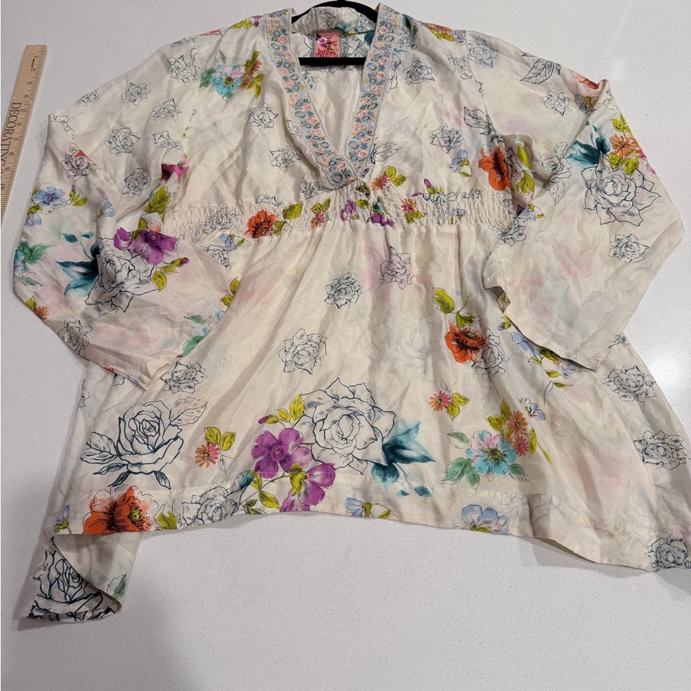 Johnny Was Multicolor Floral Blouse